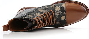 Orchid&Brown Woolen and Leather Lace-up Fashion Chukka Boots with Zipper Closure