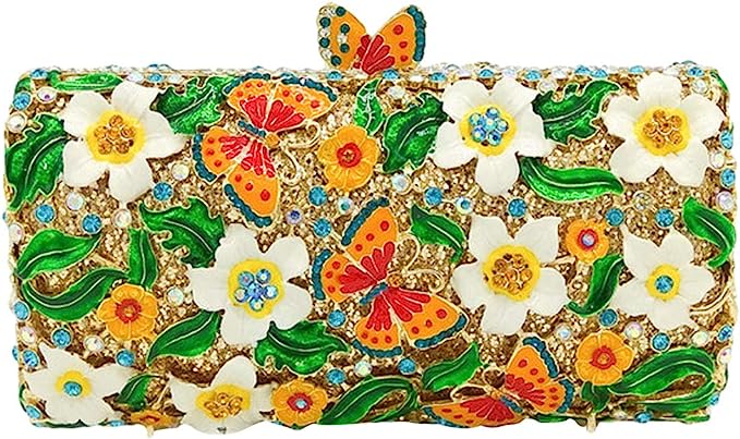 White B Floral Rhinestone Evening Bag
