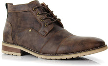 Brown Mens Casual Brogue Mid-Top Lace-Up And Zipper Boots