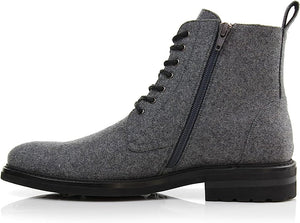 Dark&Grey Woolen and Leather Lace-up Fashion Chukka Boots with Zipper Closure