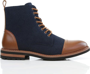 Blue&Taupe Woolen and Leather Lace-up Fashion Chukka Boots with Zipper Closure