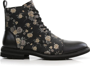 Orchid&Black Woolen and Leather Lace-up Fashion Chukka Boots with Zipper Closure