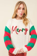 Ivory Merry Letter Stripe Trim Oversize Sweater