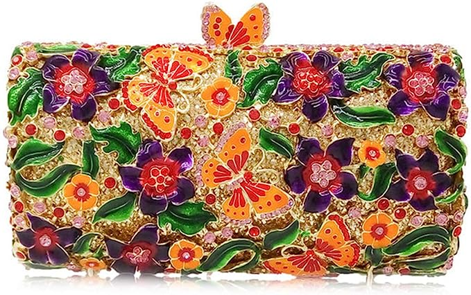 Orange Floral Rhinestone Evening Bag