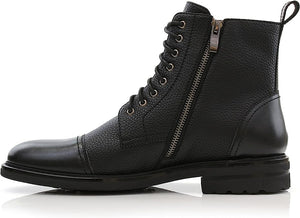 Grained&Black Woolen and Leather Lace-up Fashion Chukka Boots with Zipper Closure