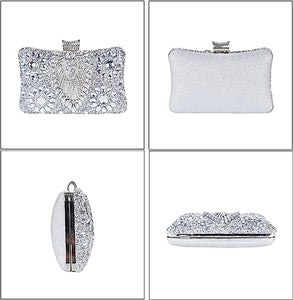 Silver Jewelry Stones Clutch Handbag
