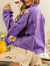 Purple Football Sequin Embroidery Washed Corduroy Jacket