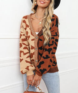 Brown Two Tone Leopard Cardigan