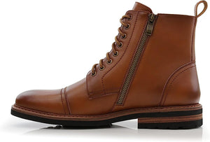 Sienna&Brown Woolen and Leather Lace-up Fashion Chukka Boots with Zipper Closure