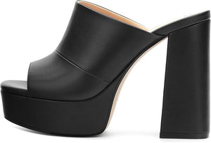 Black Shuri Open Toe High Block Heel Sandals