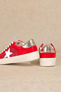 Red Rubber Sole Lace-Up Glitter Leather Star