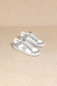 Silver Rubber Sole Lace-Up Glitter Leather Star