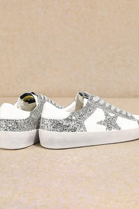 Silver Rubber Sole Lace-Up Glitter Leather Star