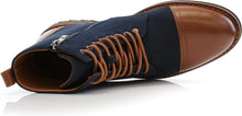 Blue&Taupe Woolen and Leather Lace-up Fashion Chukka Boots with Zipper Closure