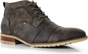 Grey Mens Casual Brogue Mid-Top Lace-Up And Zipper Boots