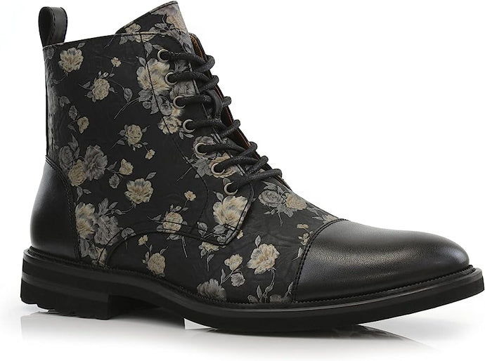 Orchid&Black Woolen and Leather Lace-up Fashion Chukka Boots with Zipper Closure