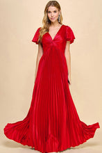Red Short Sleeve Pleated Skirt Tie Back Maxi Dress