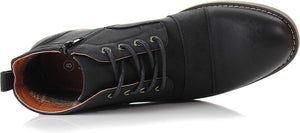 Black Mens Casual Brogue Mid-Top Lace-Up And Zipper Boots