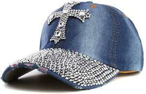 Dark Blue Cross Rhinestone Fashion Caps