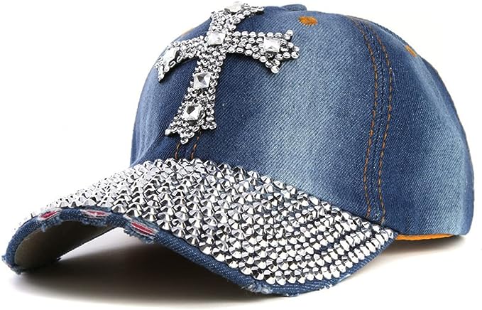 Dark Blue Cross Rhinestone Fashion Caps