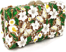 White Floral Rhinestone Evening Bag