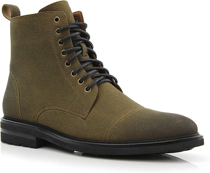 Olive&Suede Woolen and Leather Lace-up Fashion Chukka Boots with Zipper Closure