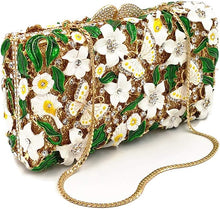 White Floral Rhinestone Evening Bag