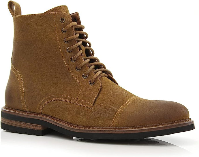 Toffee&Suede Woolen and Leather Lace-up Fashion Chukka Boots with Zipper Closure