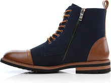 Blue&Taupe Woolen and Leather Lace-up Fashion Chukka Boots with Zipper Closure