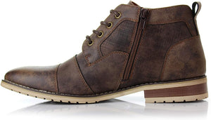 Brown Mens Casual Brogue Mid-Top Lace-Up And Zipper Boots