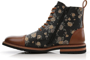 Orchid&Brown Woolen and Leather Lace-up Fashion Chukka Boots with Zipper Closure