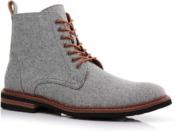Dust&Grey Woolen and Leather Lace-up Fashion Chukka Boots with Zipper Closure