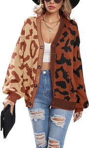 Brown Two Tone Leopard Cardigan