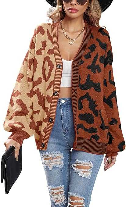 Miss Sparkling Brown Two Tone Leopard Cardigan S Brown