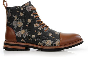 Orchid&Brown Woolen and Leather Lace-up Fashion Chukka Boots with Zipper Closure