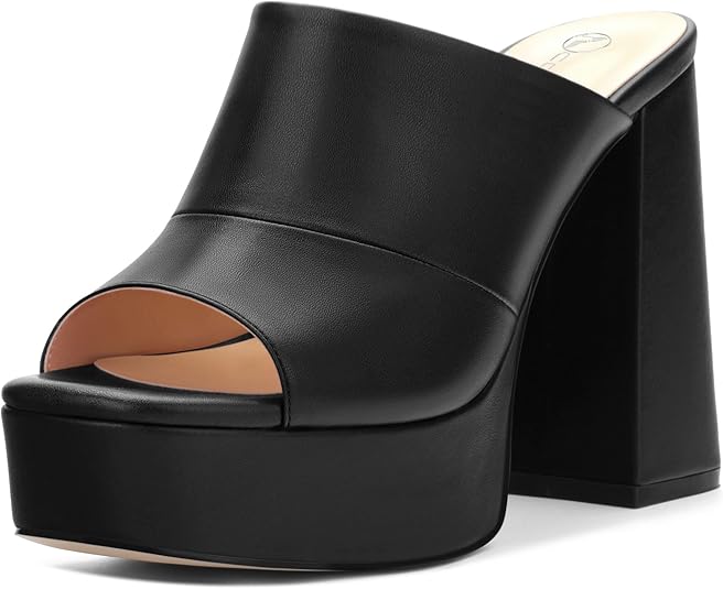 Black Shuri Open Toe High Block Heel Sandals