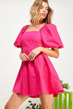 Fuchsia Puffled Balloon Sleeve Tie Back Dress