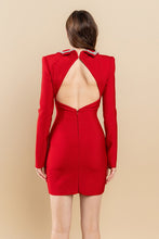 Wine Jewel Stoned Collar Detail Back Open Dress