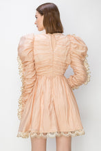 Peach /Gold Lace Mutton Sleeve Mini Dress