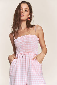 Pink Gingham Smocked Romper