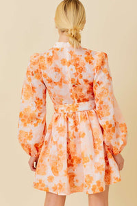 Orange Floral Print Mini Dress