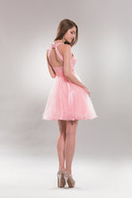 Pink Beads and Rhinestones Embellished Halter Top Short Dress