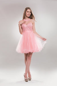 Pink Beads and Rhinestones Embellished Halter Top Short Dress