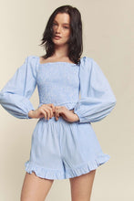 Blue Gingham Smocked Top With Shorts Set