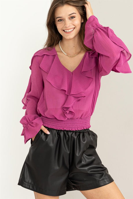 Purple Fresh Start Ruffled Chiffon Blouse