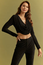 Black Knit Long Sleeve Cowl Neck Top And Pants Set