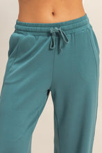 Dark Teal Elastic Waist Wide-leg Pants