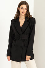 Black Up For The Day Belted Contrast Collar Blazer