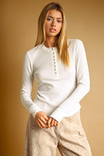 Off White Half Snap Button Waffle Fabric Long Sleeve Top