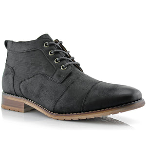 Charcoal Mens Casual Brogue Mid-Top Lace-Up And Zipper Boots